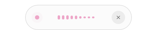 The PixelScribe recording bar: a dot, moving level bars and a cancel button.