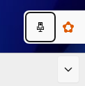The taskbar's up arrow opened, showing the hidden icons with the PixelScribe microphone icon first.